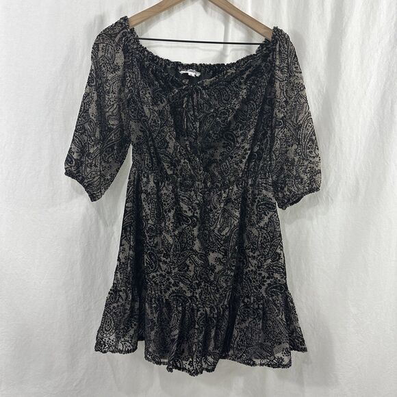 BB Dakota Burnout Velvet Off Shoulder Ruffle Mini Dress Womens Size S Western - Picture 1 of 10